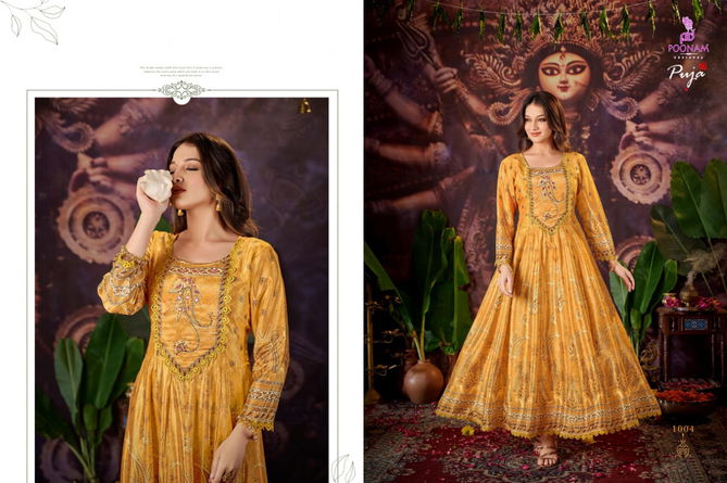 Puja By Poonam Natural Crepe Digital Printed Long Anarkali Kurti Wholesale Shop In Surat